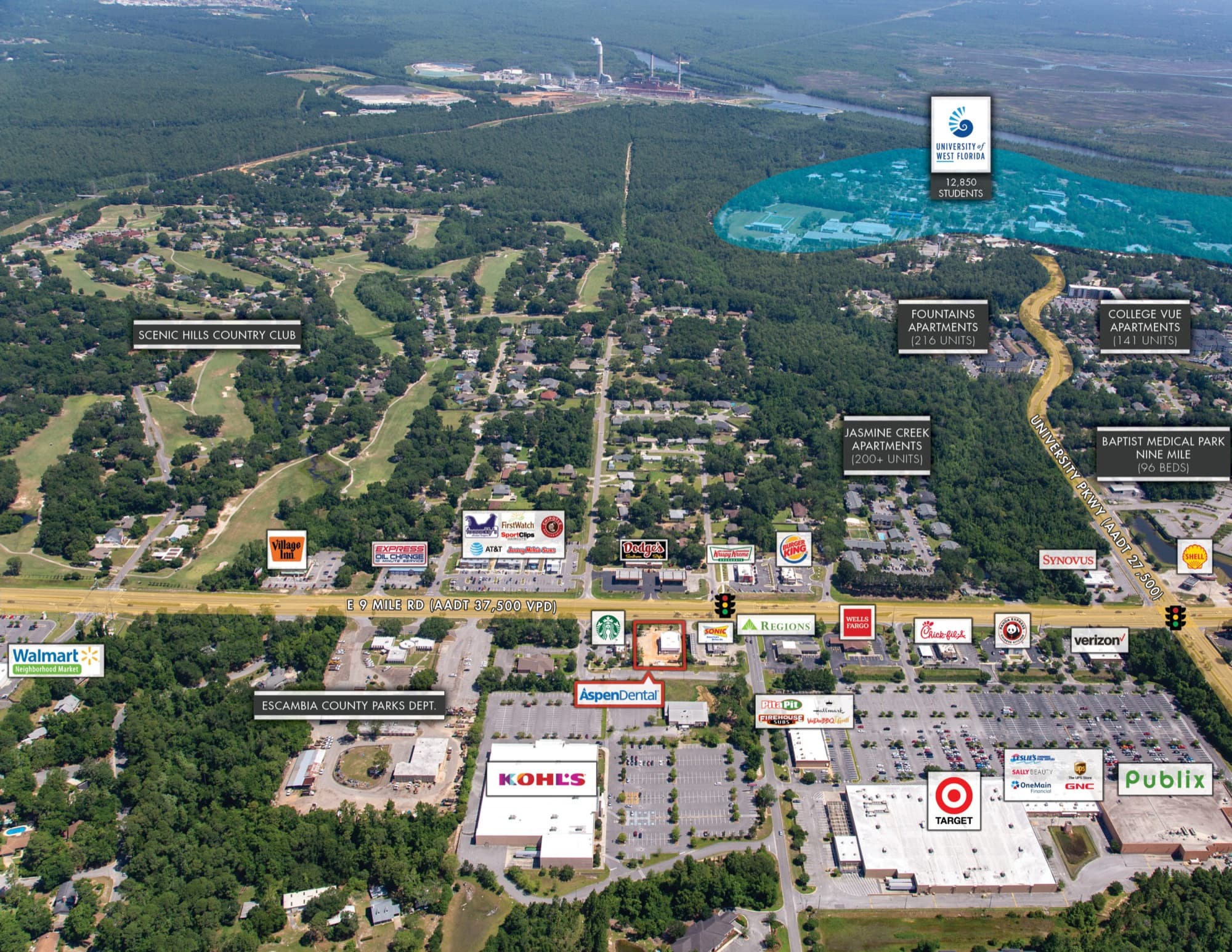 Labeled aerial of the Pensacola site